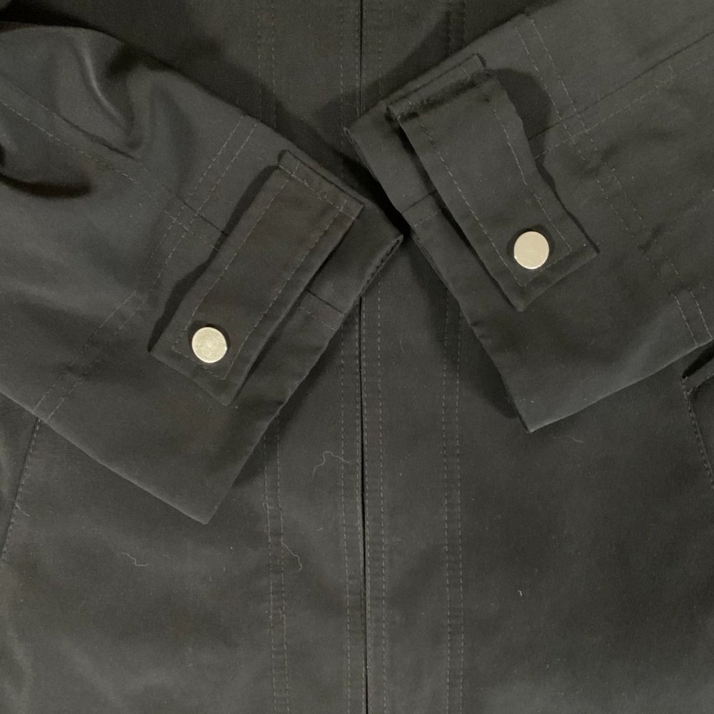 Women's Gallery Black Medium Hidden Full Zip Double Collar Polyester Jacket EUC - Picture 9 of 13